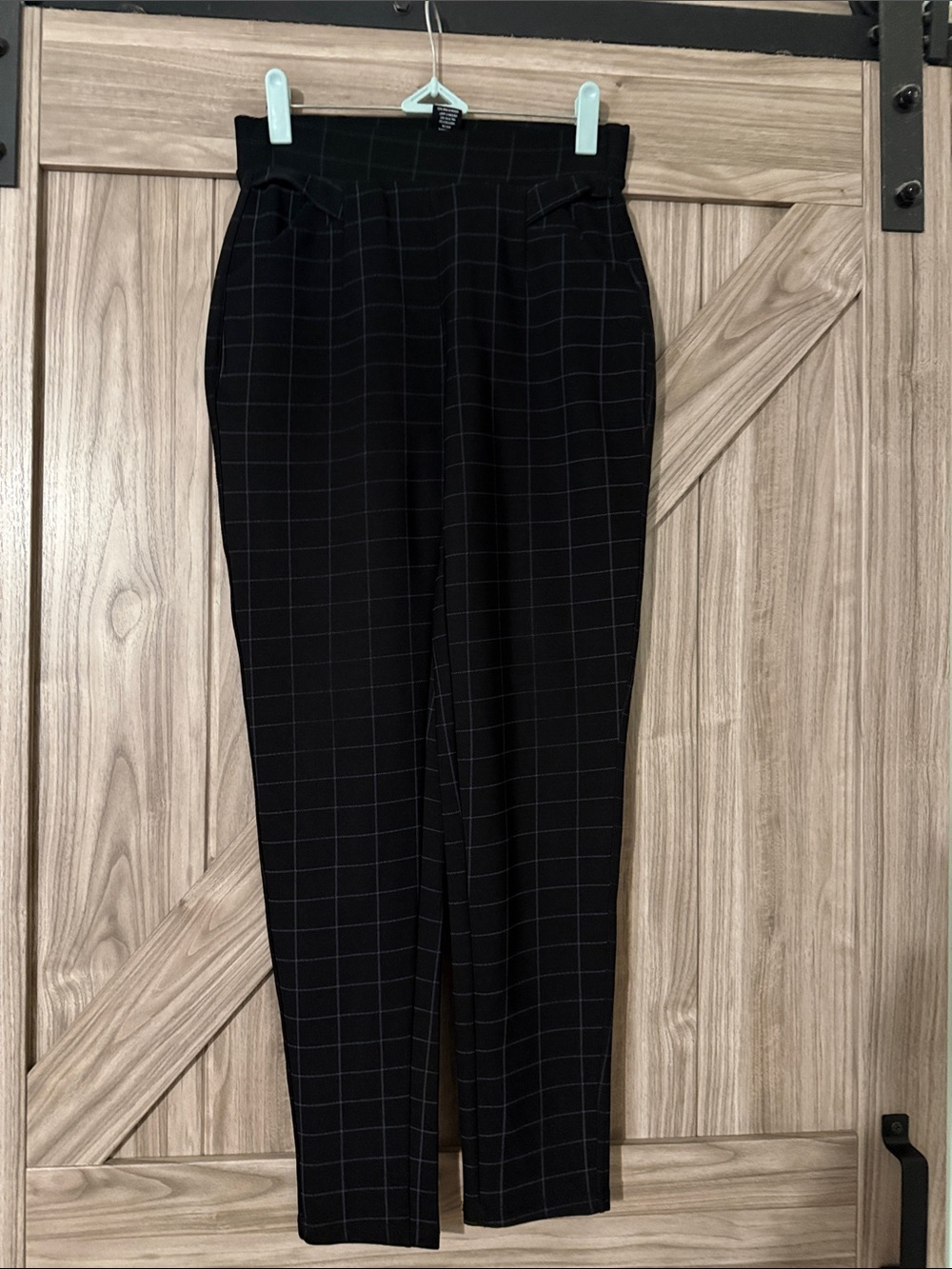 Black Windowpane High-Waist Tapered Trousers